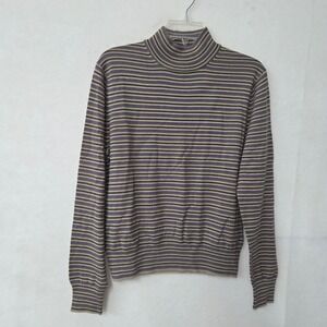 Kasha de Rodier Striped Turtleneck Sweater Women's Size L Wool Blend Lightweight